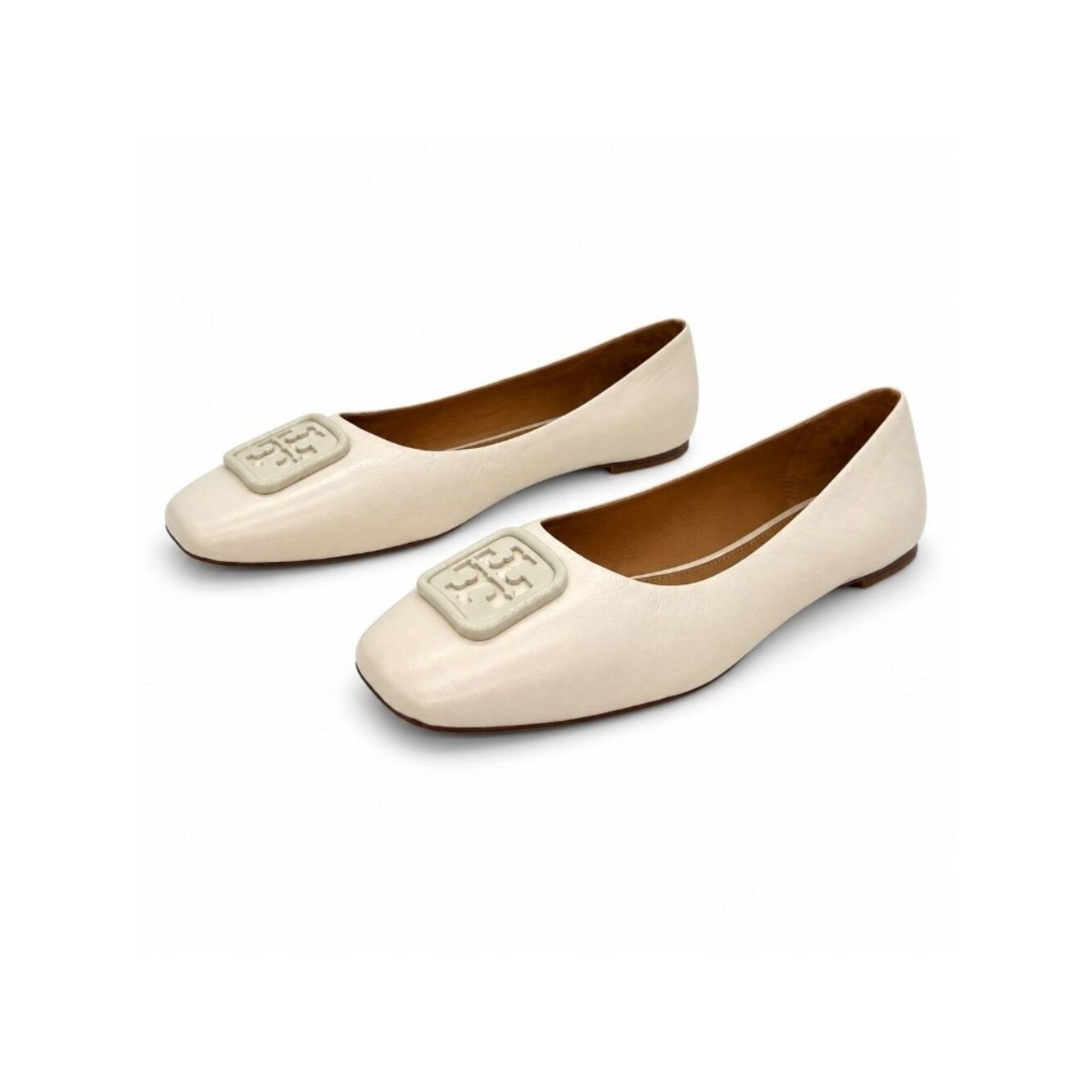 Tory Burch Georgia Ballet Flats Women’s Size 12m Cream Leather Square Toe